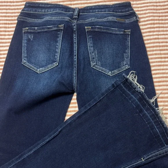 KanCan Women's Distressed Dark Blue Flare Jeans - Picture 2 of 5